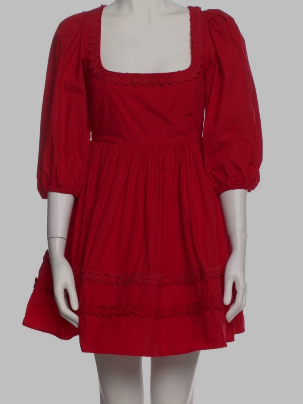 RHODE Red Puff-Sleeve Square-Neck Dress